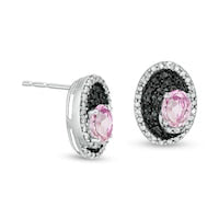 Oval Lab-Created Pink Sapphire and 0.13 CT. T.W. Two-Colour Diamond Stud Earrings in Sterling Silver with Black Rhodium