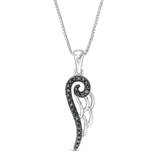 0.05 CT. T.W. Enhanced Black Natural Diamond Angel Wing Pendant in Sterling Silver