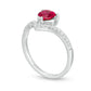 6.0mm Heart-Shaped Lab-Created Ruby and White Sapphire Chevron Ring in Sterling Silver