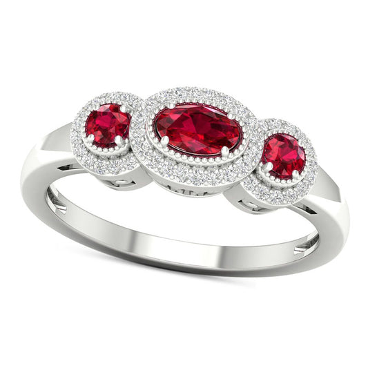 Ruby and 0.13 CT. T.W. Natural Diamond Frame Antique Vintage-Style Ring in Solid 10K White Gold