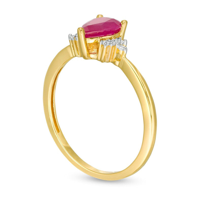 Pear-Shaped Ruby and 0.05 CT. T.W. Natural Diamond Ring in Solid 10K Yellow Gold