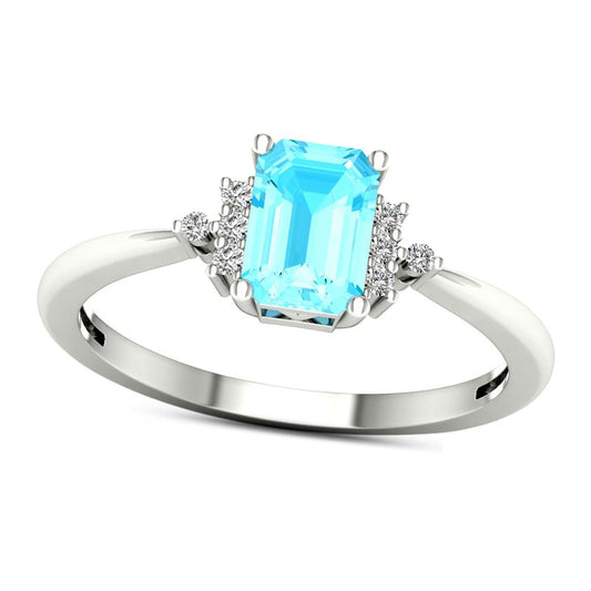 Octagon-Shaped Aquamarine and 0.05 CT. T.W. Natural Diamond Collar Ring in Solid 10K White Gold