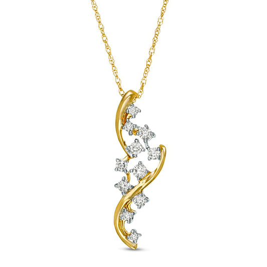 0.2 CT. T.W. Natural Diamond Bypass Scatter Pendant in 10K Yellow Gold