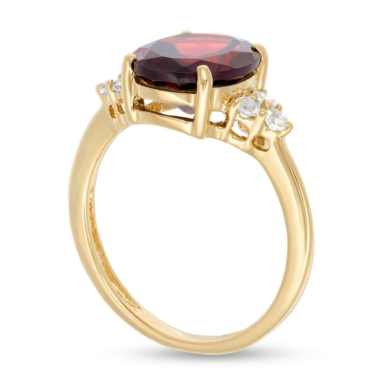 Oval Garnet and White Topaz Tri-Sides Ring in Solid 10K Yellow Gold