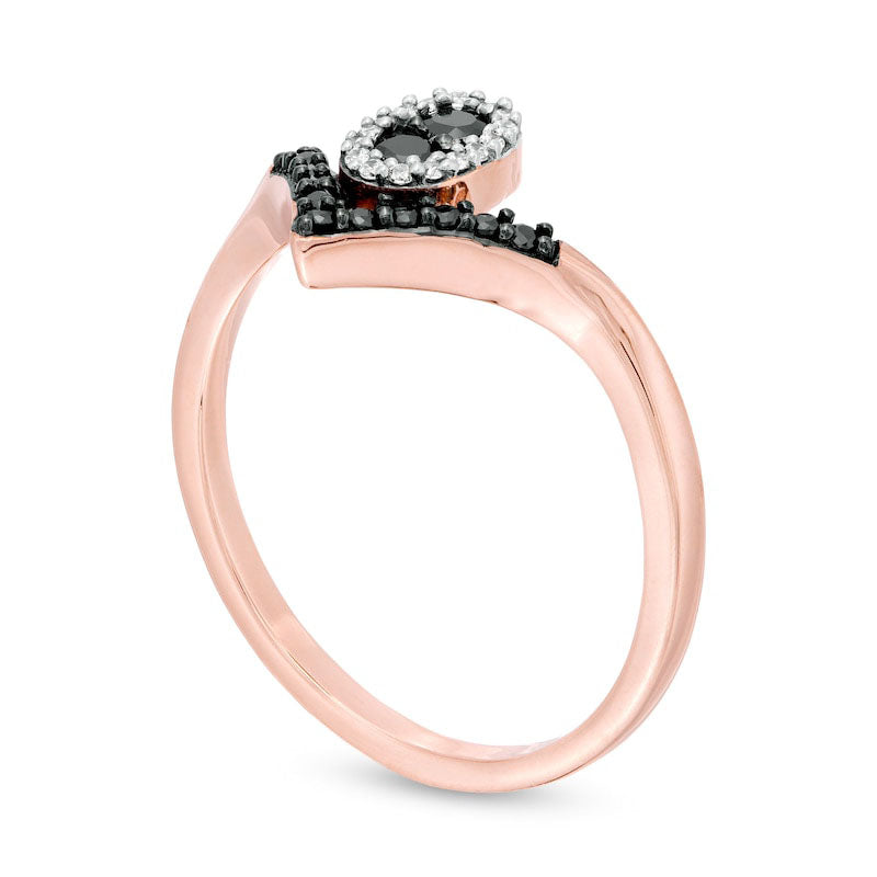 0.20 CT. T.W. Enhanced Black and White Natural Diamond Oval Frame Chevron Ring in Solid 10K Rose Gold