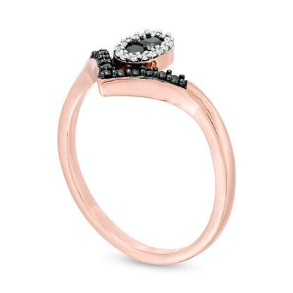 0.20 CT. T.W. Enhanced Black and White Natural Diamond Oval Frame Chevron Ring in Solid 10K Rose Gold
