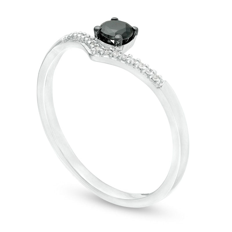 0.20 CT. T.W. Enhanced Black and White Natural Diamond Chevron Promise Ring in Solid 10K White Gold
