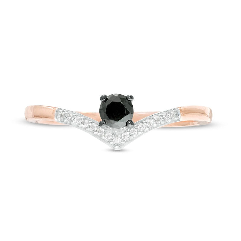 0.20 CT. T.W. Enhanced Black and White Natural Diamond Chevron Promise Ring in Solid 10K Rose Gold