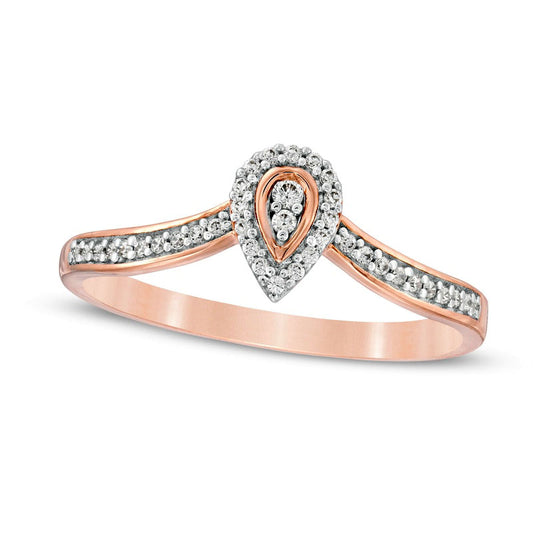 0.13 CT. T.W. Composite Natural Diamond Pear-Shaped Frame Chevron Promise Ring in Solid 10K Rose Gold