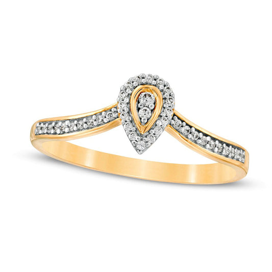0.13 CT. T.W. Composite Natural Diamond Pear-Shaped Frame Chevron Promise Ring in Solid 10K Yellow Gold