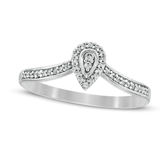 0.13 CT. T.W. Composite Natural Diamond Pear-Shaped Frame Chevron Promise Ring in Solid 10K White Gold