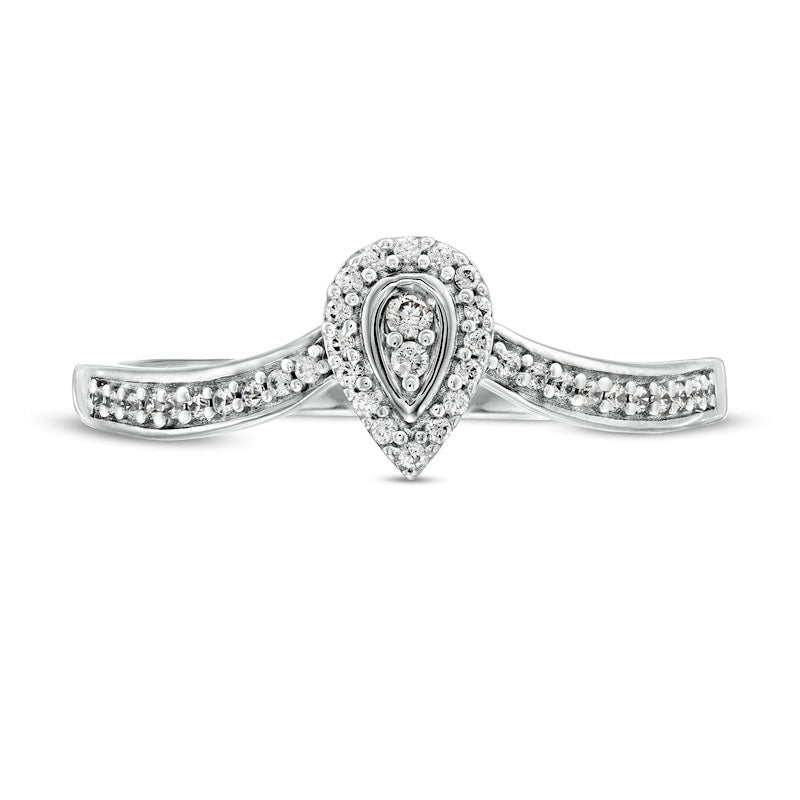 0.13 CT. T.W. Composite Natural Diamond Pear-Shaped Frame Chevron Promise Ring in Solid 10K White Gold