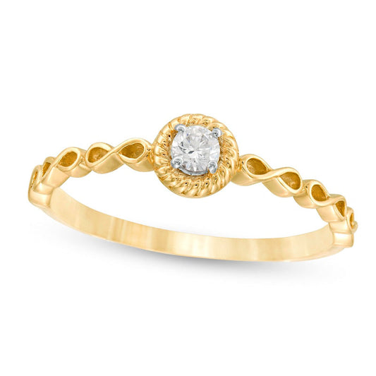 0.10 CT. Natural Clarity Enhanced Diamond Rope Frame Infinity Shank Solitaire Promise Ring in Solid 10K Yellow Gold