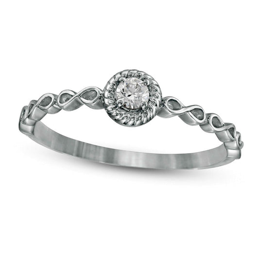 0.10 CT. Natural Clarity Enhanced Diamond Rope Frame Infinity Shank Solitaire Promise Ring in Solid 10K White Gold