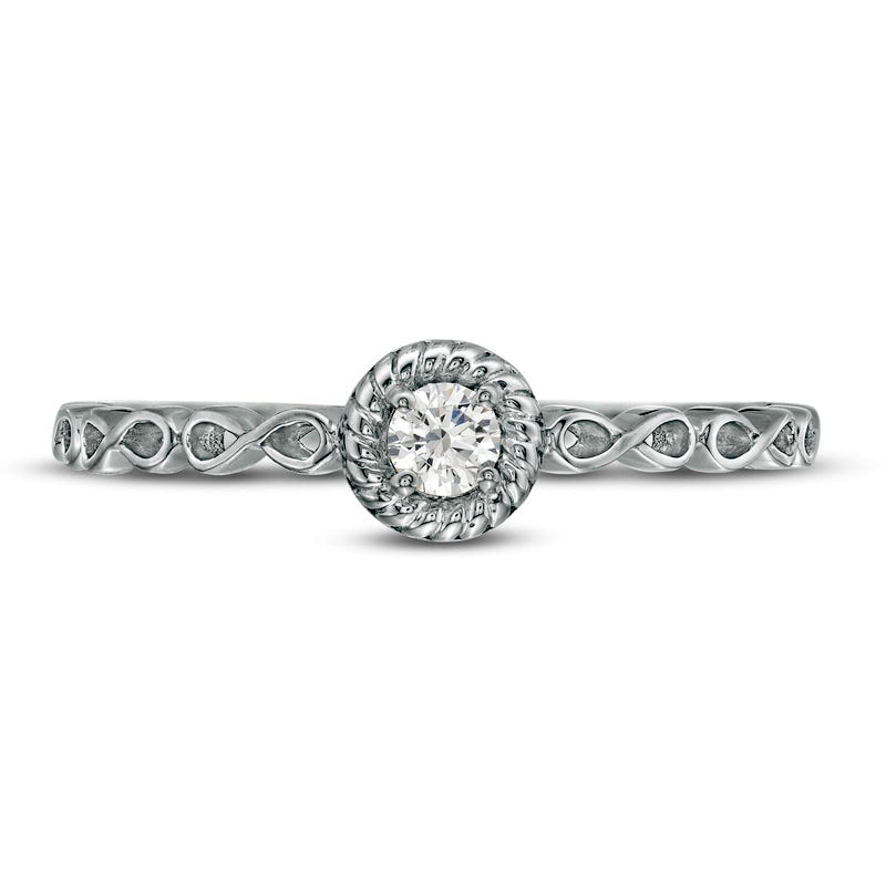 0.10 CT. Natural Clarity Enhanced Diamond Rope Frame Infinity Shank Solitaire Promise Ring in Solid 10K White Gold