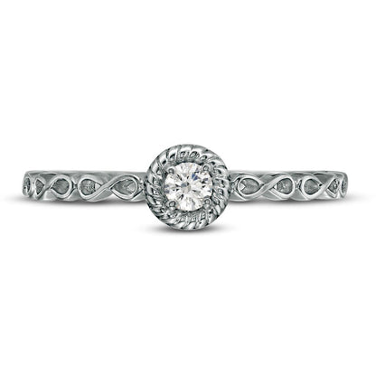 0.10 CT. Natural Clarity Enhanced Diamond Rope Frame Infinity Shank Solitaire Promise Ring in Solid 10K White Gold