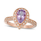 Pear-Shaped Pink Quartz and 0.38 CT. T.W. Natural Diamond Teardrop Frame Ring in Solid 14K Rose Gold - Size 7