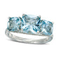 Cushion-Cut Aquamarine and 0.13 CT. T.W. Natural Diamond Three Stone Ring in Solid 14K White Gold - Size 7