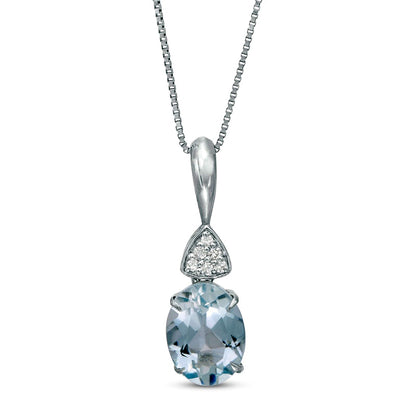 Oval Aquamarine and Triangular Composite Natural Diamond Accent Pendant in 10K White Gold