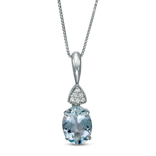 Oval Aquamarine and Triangular Composite Natural Diamond Accent Pendant in 10K White Gold