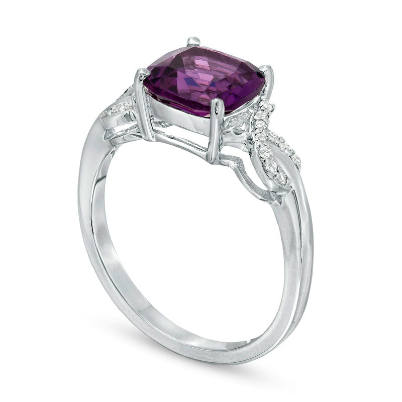 8.0mm Cushion-Cut Amethyst and 0.10 CT. T.W. Natural Diamond Ribbons Ring in Sterling Silver