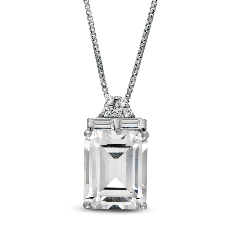 Emerald-Cut Lab-Created White Sapphire Pendant in Sterling Silver