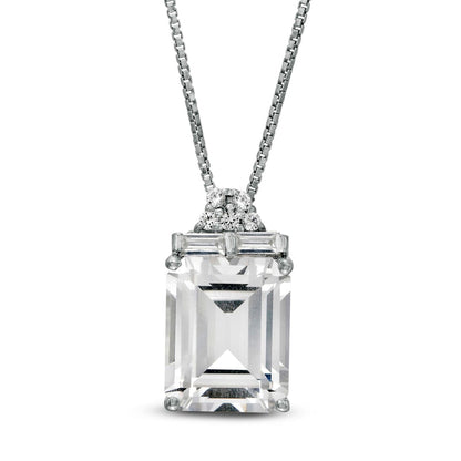 Emerald-Cut Lab-Created White Sapphire Pendant in Sterling Silver