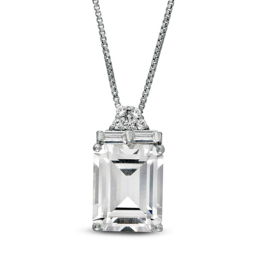 Emerald-Cut Lab-Created White Sapphire Pendant in Sterling Silver