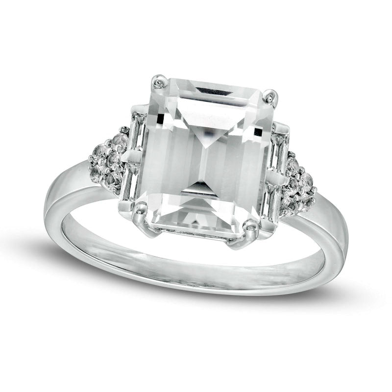 Emerald-Cut Lab-Created White Sapphire Composite Tri-Sides Ring in Sterling Silver