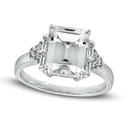 Emerald-Cut Lab-Created White Sapphire Composite Tri-Sides Ring in Sterling Silver