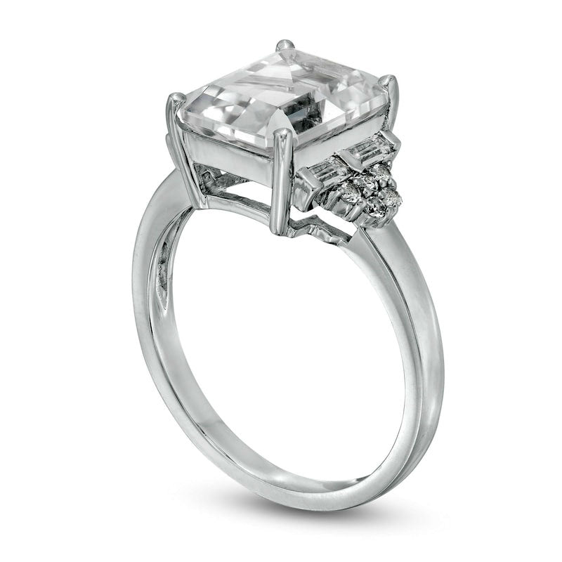 Emerald-Cut Lab-Created White Sapphire Composite Tri-Sides Ring in Sterling Silver