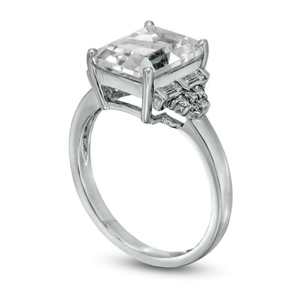Emerald-Cut Lab-Created White Sapphire Composite Tri-Sides Ring in Sterling Silver