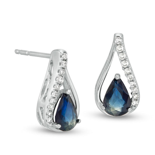 Pear-Shaped Blue Sapphire and 0.07 CT. T.W. Diamond Teardrop Earrings in 10K White Gold