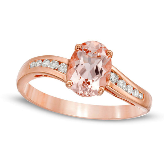Oval Morganite and 0.10 CT. T.W. Natural Diamond Bypass Ring in Solid 10K Rose Gold