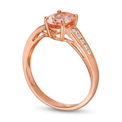 Oval Morganite and 0.10 CT. T.W. Natural Diamond Bypass Ring in Solid 10K Rose Gold