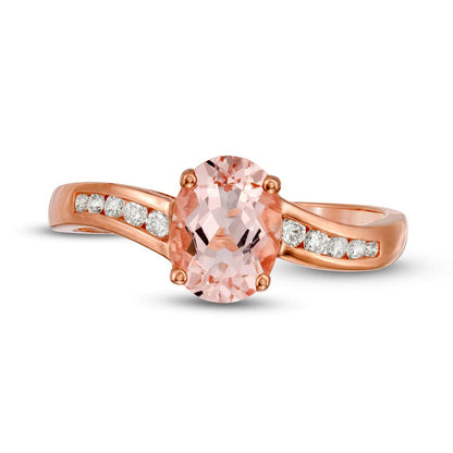 Oval Morganite and 0.10 CT. T.W. Natural Diamond Bypass Ring in Solid 10K Rose Gold