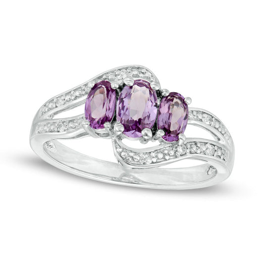 Oval Lab-Created Alexandrite and White Sapphire Beaded Bypass Ring in Sterling Silver