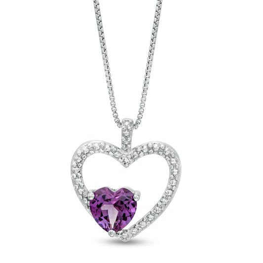 6.0mm Heart-Shaped Lab-Created Alexandrite and Diamond Accent Beaded Heart Pendant in Sterling Silver