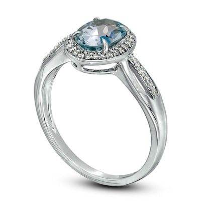 Oval Aquamarine and 0.13 CT. T.W. Natural Diamond Frame Open Shank Ring in Solid 10K White Gold