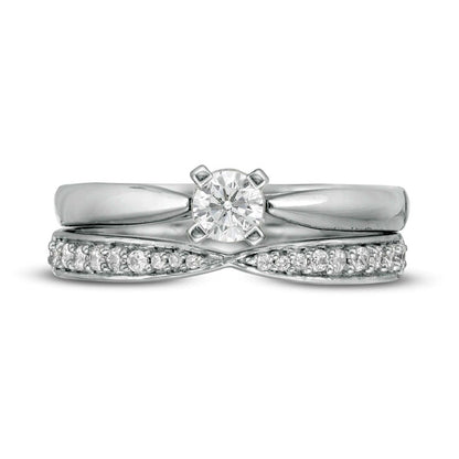 0.33 CT. T.W. Natural Diamond Bridal Engagement Ring Set in Solid 10K White Gold
