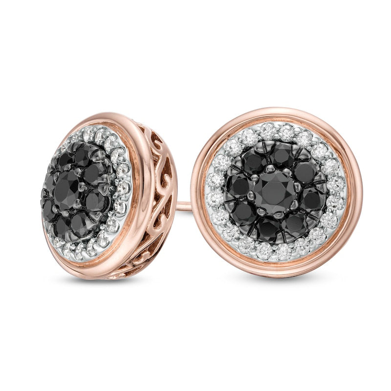 0.75 CT. T.W. Enhanced Black and White Diamond Double Frame Stud Earrings in 10K Rose Gold