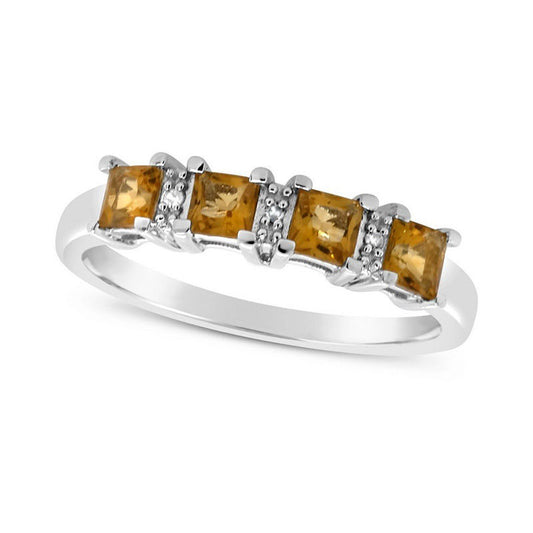 3.0mm Princess-Cut Citrine and Natural Diamond Accent Alternating Four Stone Ring in Sterling Silver