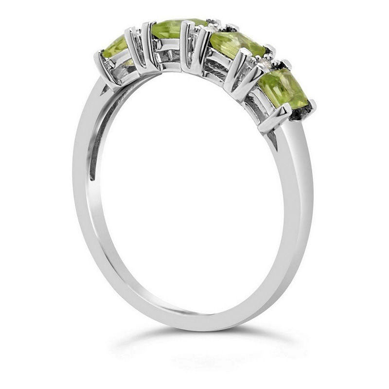 3.0mm Princess-Cut Peridot and Natural Diamond Accent Alternating Four Stone Ring in Sterling Silver