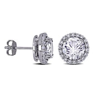 8.0mm Lab-Created White Sapphire Frame Stud Earrings in Sterling Silver