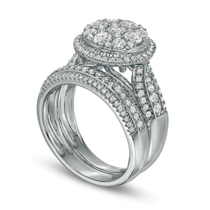 1.5 CT. T.W. Composite Natural Diamond Frame Multi-Row Bridal Engagement Ring Set in Solid 10K White Gold
