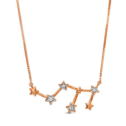 Natural Diamond Accent Leo Constellation Necklace in Sterling Silver with 14K Rose Gold Plate
