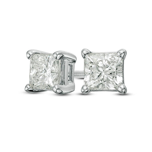 1 CT. T.W. Certified Princess-Cut Diamond Solitaire Stud Earrings in 14K White Gold (I/I1)