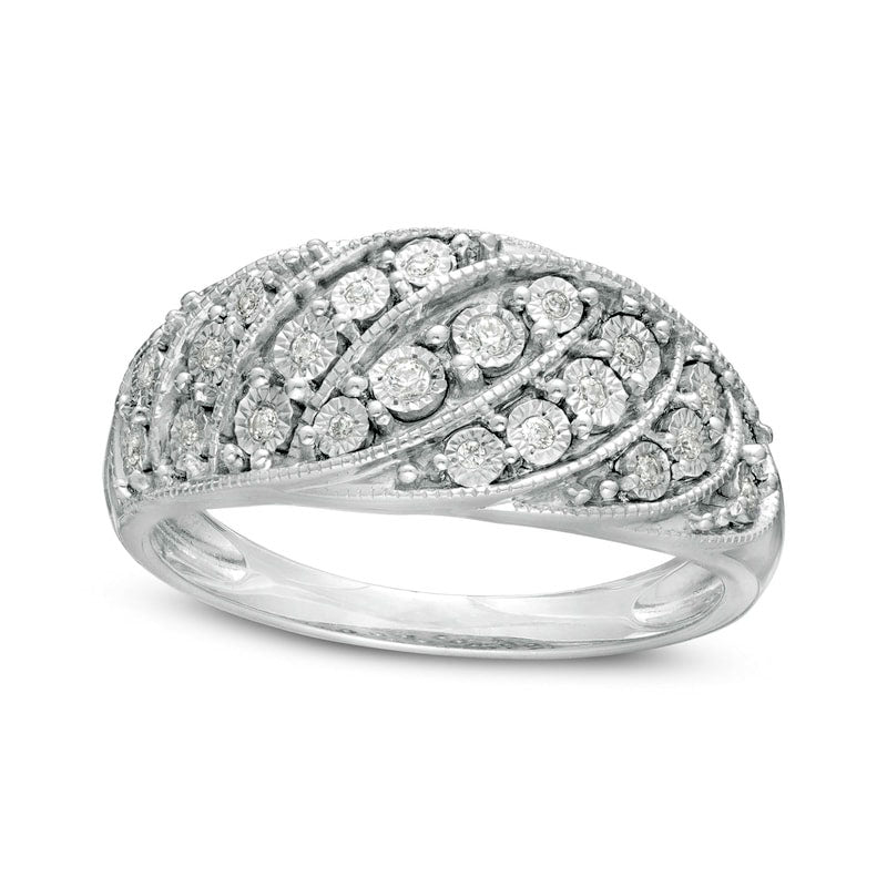0.10 CT. T.W. Natural Diamond Slant Groove Antique Vintage-Style Anniversary Ring in Sterling Silver