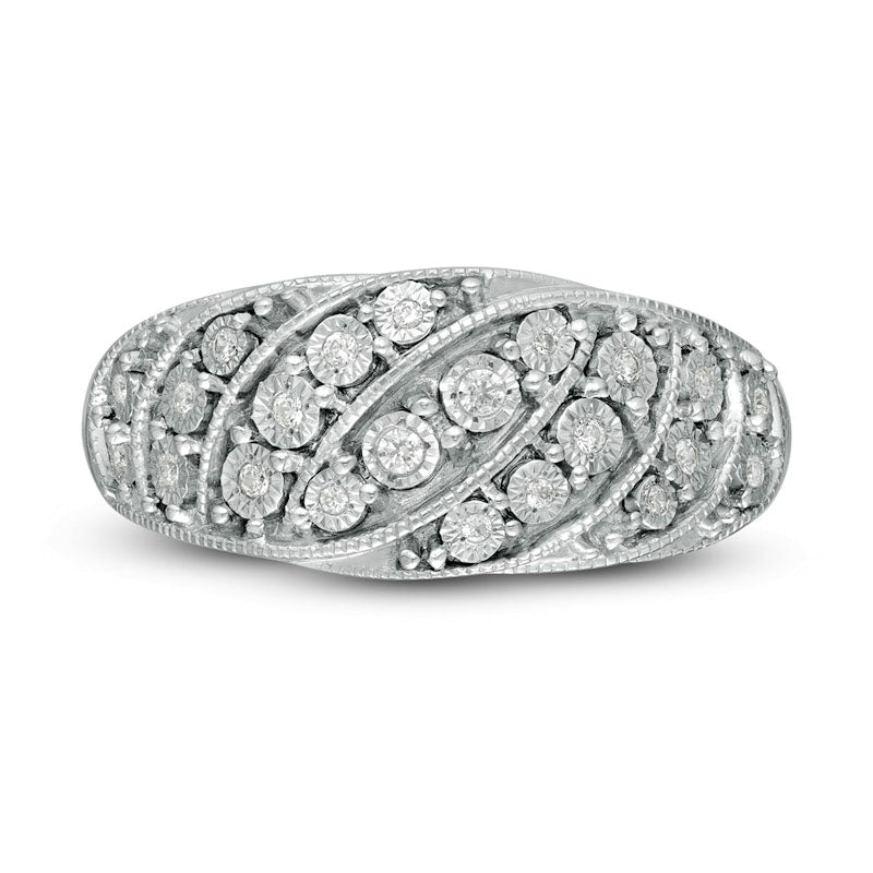 0.10 CT. T.W. Natural Diamond Slant Groove Antique Vintage-Style Anniversary Ring in Sterling Silver