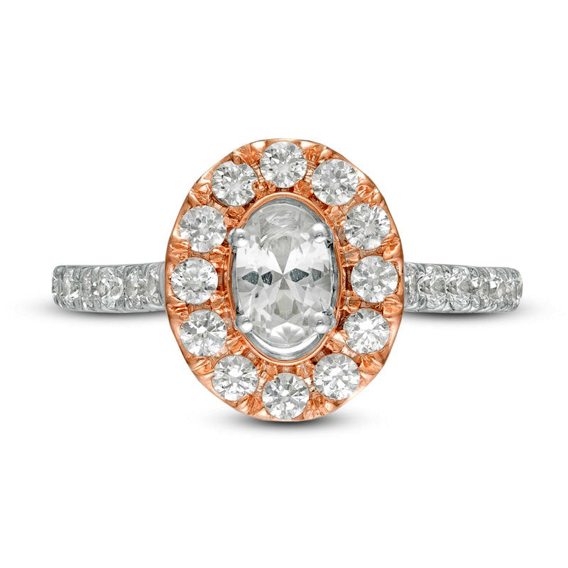 1.25 CT. T.W. Oval Natural Diamond Frame Engagement Ring in Solid 14K Two-Tone Gold